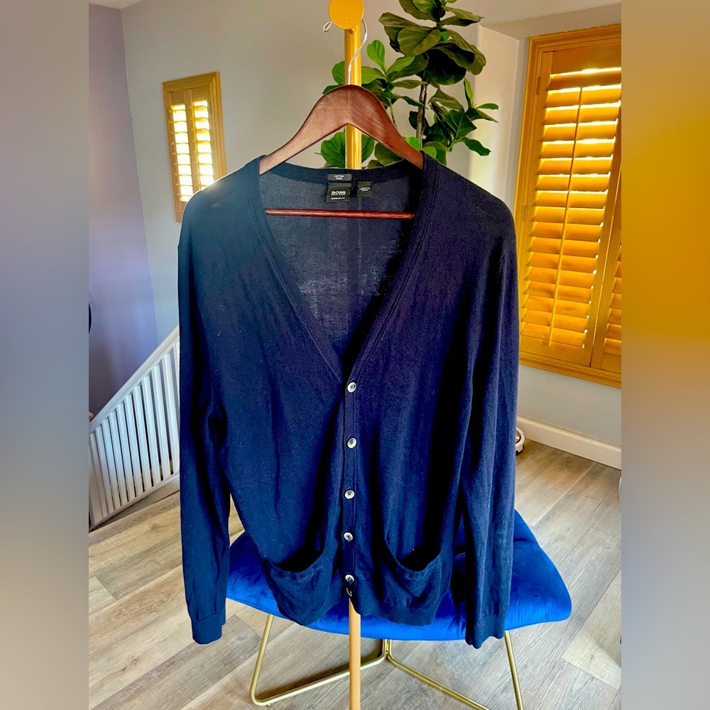 HUGO BOSS REGULAR FIT CARDIGAN WITH BUTTON FRONT AND RIBBED CUFFS MEN’S SIZE L